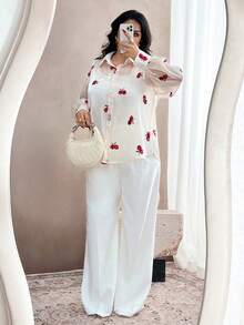 Modelyn Women's Plus Size Long Sleeve Elegant Floral Embroidery Blouse - Apricot - View 3