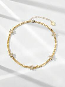 Maija Collar de cadena cubana de mujer hermosa de moda europea y americana, collar de estrella de amor, collar versátil para uso diario - Amarillo Oro - Ver 1