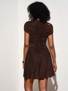 Zivah Women's Pastal Summer Mini Dress, Sexy Chic Night Out Golf Stand Collar Sleeveless Shiny Fabric Vest Dress, Vintage Western Style Party Vacation Wear - Brown - View 4
