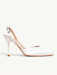 CUCCOO CHICEST Elegant French Style Pointed Toe Satin High Heel Sandals For Women, Chic Mature Style With Ankle Strap, Suitable For Commuting, Dating And Other Occasions Wedding Shoes Spring Shoes Bride Shoes Summer - White - View 6