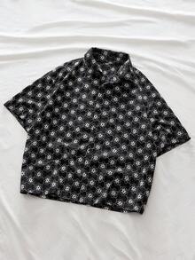 AXEPEAK Men's Simple Print Short Sleeve Shirt - Black - View 3