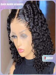 200% Density Curled Lace Wig 13x6 Lace Wig 300% Human Hair Mixed Wig Curled Native Hair Mixed High Temperature Silk Lace Wig Curled Water Wave Lace Wig - Natural & Black - View 1