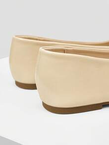 MOTF WOMEN CONTRAST PU LEATHER SQUARE TOE FLATS FOR CHRISTMAS SPRING SHOES - Apricot - View 7