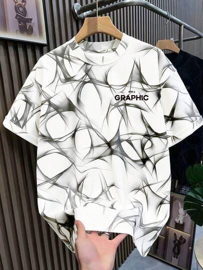 Manfinity Dauomo Men's Round Neck T-Shirt, Artistic Full Print Pattern Design, Suitable For Daily Wear, Commuting, Student Outfit, Casual & Versatile, Summer