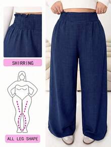 Solflare 2025秋冬新款休闲裤，适合外出、日常休闲、聚会、通勤、返校、约会、居家、生日派对等多种场合。宽松版型，弹性腰带，阔腿裤，米色，大码可选。 - 藏蓝色 - 查看 1