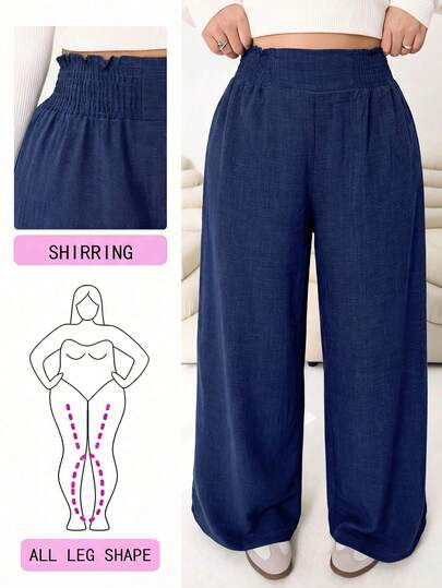 Solflare 2025 Autumn/Winter New Casual Pants, Suitable For Outings, Daily Casual, Parties, Commuting, Back To School, Dates, Home, Birthday Parties And Multiple Occasions. Relaxed Fit, Elastic Waistband, Wide-Leg Trousers, Beige, Plus Size