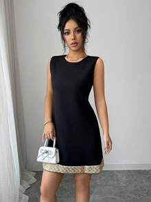 Rafferiza 无袖撞色滚边度假连衣裙，黑色休闲夏季连衣裙 - 黑色 - 查看 5