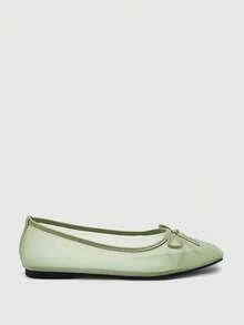 CUCCOO BIZCHIC Women's Casual Versatile Minimalist Bow Decor Flat Loafers For Christmas Spring Shoes - tender green mesh yarn - View 2
