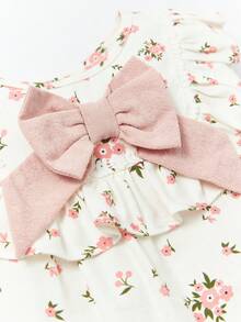 Cozy Pixies Baby Girl Floral Print Bow Front Ruffle Trim Top & Shorts - Multicolor - View 3