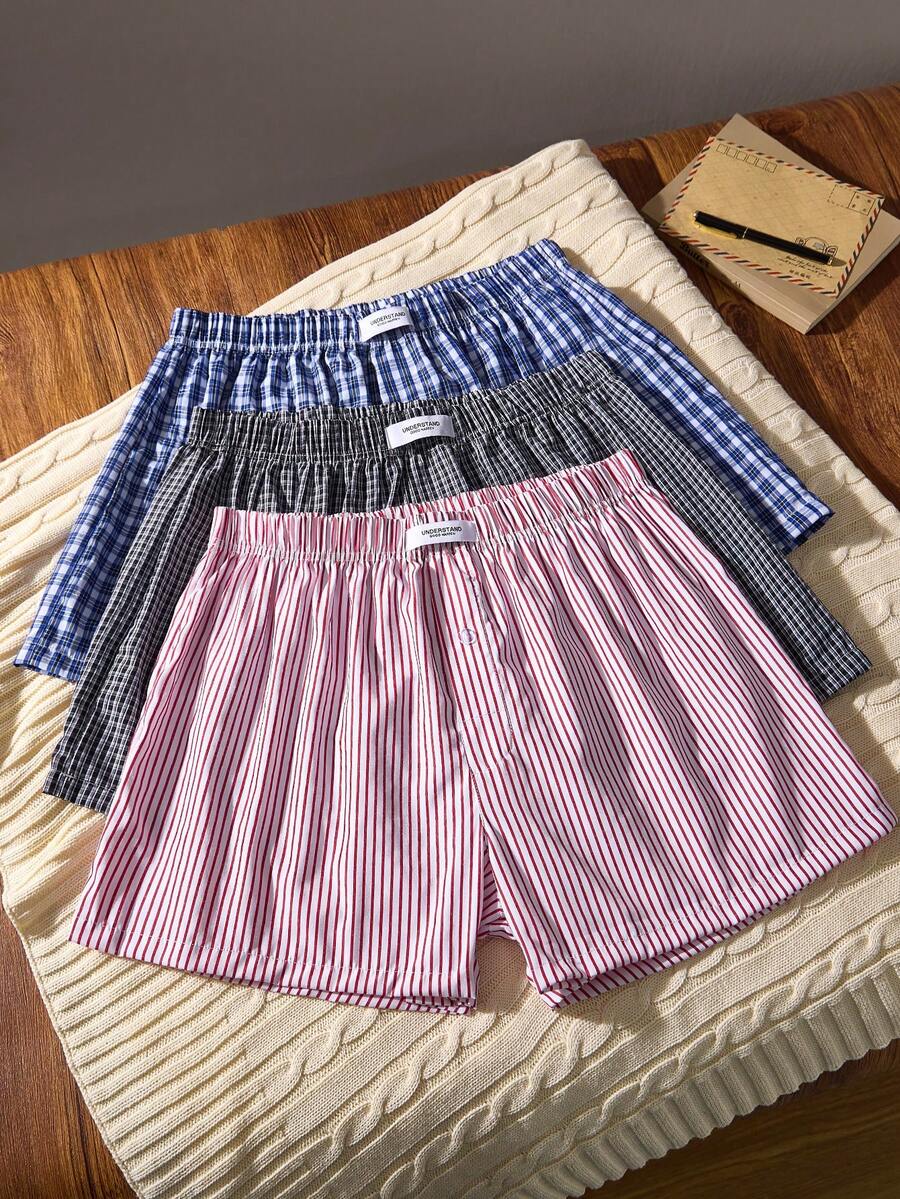 3条装条纹格子舒适休闲男士哈伦裤 - 彩色 - 查看 1