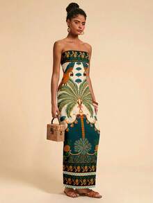 Travachic 休闲简约度假风热带雨林鹦鹉几何印花女装——适合西部音乐节和海滨度假，舒适的春夏岛屿女孩复古浪漫度假海滩游轮装扮，也适合音乐节、演唱会、婚礼宾客、城市旅行和假日出行。 - 彩色 - 查看 4