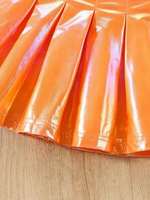 Elladie kids Young Girls' Pleated A-Line Mini Skirt, Fashionable School Style For Summer - Orange - View 6