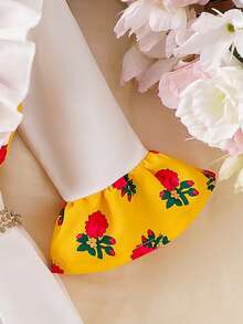 Conjunto de 2 piezas de camiseta de manga larga con encaje floral y cinta dorada, y falda con estampado floral ditsy, para niñas pequeñas, esencial de viaje de verano, moda suave y esponjosa, 2026 - Amarillo - Ver 6