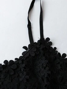 SHEIN PETITE CURVE 大码纯色简约连体衣，日常穿着 - 黑色 - 查看 4