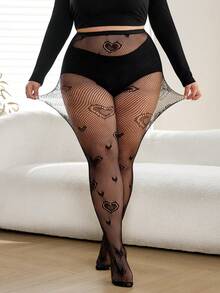 SHEIN CURVE+ Calze autoreggenti sexy nere per donna taglia curvy, adatte per feste e San Valentino - nero - Visualizzare 9