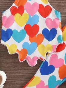 SHEIN Baby Girl Heart Print Asymmetric Hem Halter Top And Flare Pants Set - Multicolor - View 3