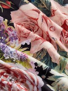 SHEIN MOD 大码女装春夏复古碎花连衣裙，吊带修身不对称下摆连衣裙，荷叶边缎带3D立体碎花连衣裙 - 彩色 - 查看 7