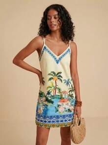 Travachic 女士休闲印花迷你连衣裙，适合秋冬季 - 杏色 - 查看 5