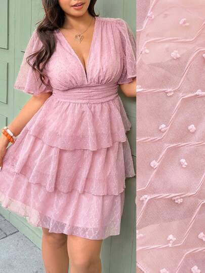 Vionelle 大码女士优雅提花褶皱派对蛋糕裙