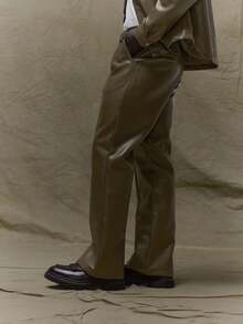 Musero Quần da ống đứng, chi tiết đường may, kiểu xếp ly phía trước, thích hợp cho mùa xuân và hè. - Màu xanh Ô liu - Xem 3