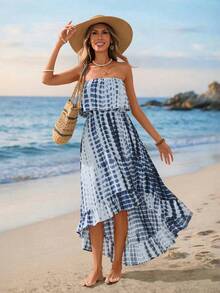 Sylviya Women's Casual Tie-Dye Ruffled Hem Tube Dress For Vacation,Vacation - Multicolor - View 1