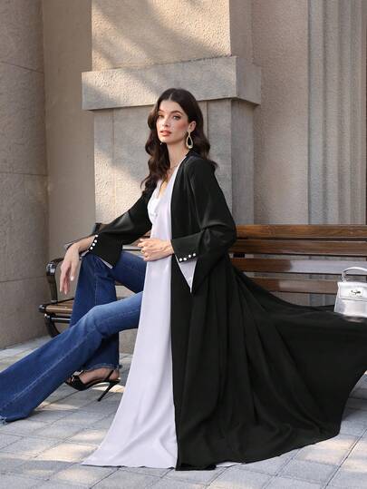 Graceveil Loose Elegant Design Patchwork Long Sleeve Women Arabic Abaya Robe For Daily Wear