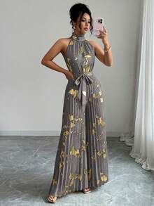 Elenzga 万圣节服装 无袖荷叶领优雅浪漫精致女士阔腿连体裤 - 灰色 - 查看 4