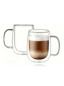 1-2-4 Pcs/Set Transparent Double-Layer Glass Cups With Handles, Suitable For Coffee, Tea, Latte, Cappuccino - transparent - View 2