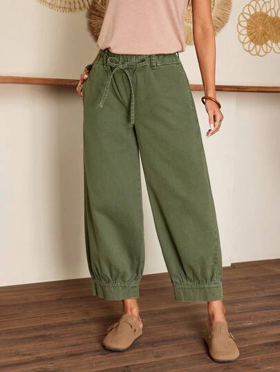 EMERY ROSE 女士休闲宽松直筒工装牛仔裤，军绿色