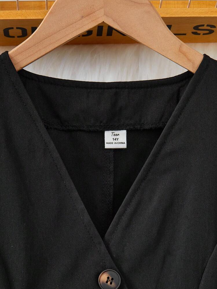 Elladie kids Teen Girls' Casual Criss-Cross Collar Short Sleeve Top And Pants Set, Summer - Black - View 6