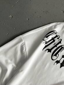 Camiseta de manga corta casual y holgada con estampado de letras para hombre, estilo veraniego de los 2000 - Blanco - Ver 5