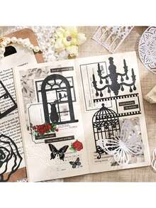 Bộ 6 giấy họa tiết bướm rỗng, hình bóng bay lơ lửng, chất liệu ngọc trai | Bộ sticker trang trí sổ tay cao cấp phong cách retro viền ngang - Bộ đồ - Xem 11