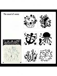 1Set Of 4 "Ocean Breeze Journal" Hollow-Out Stencils For Journals & Hand-Copy Newspapers - Cross-Border PET Drawing Templates - 4PCS - View 4