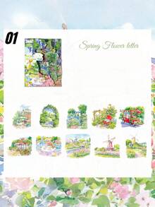 一套10张PET防水日记贴纸，自然美学贴纸，适用于日记、剪贴簿、DIY工艺品和艺术用品 - 多款 - 查看 4