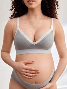BloomMama 1pc Women's Popular Seamless Minimalist Lace Comfortable High Cost-Effective High Quality Maternity Bra - Grey - View 3