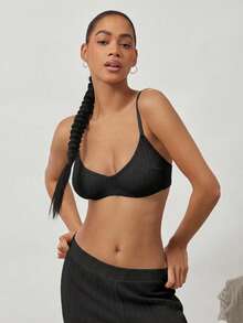 Ocili 100% Cotton Ribbed Comfortable Basic Minimalist Chic Autumn Casual Women Bra - Black - View 5