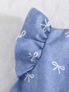 SHEIN Vintaside Kids 一件少女碎花V领休闲度假连衣裙，适合夏季户外度假 - 白色 - 查看 6