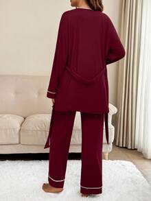 SHEIN 2pcs Nursing Contrast Trim Spaghetti Strap Jumpsuit & Romper Set - Burgundy - View 2