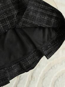 Franclia 女士格子百褶休闲百搭日常约会外出迷你裙 - 黑與白 - 查看 4