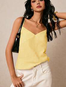Women's Solid Color Minimalist Camisole Yellow Summer Top Yellow ...