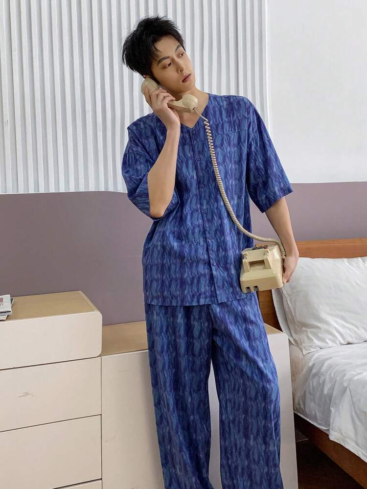 Men's Short Sleeve Top And Shorts Pajama Set, Spring/Summer