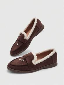 CUCCOO BIZCHIC Women's Casual Commuter Patchwork Faux Fur Slip-On Loafers - Coffee Brown - View 10