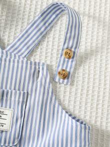 Bubblio 男女宝宝秋冬套装，连体裤，可爱小熊刺绣蓝白条纹背带裤，舒适百搭时尚休闲简约基础款，适合室内春季、户外滑雪、日常穿着、运动、玩耍、派对、节日、新年等场合。 - 藍色 - 查看 4
