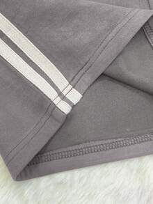 Franclia Women's Fashion Casual Elegant Suede-Like Brown Contrast Trim Wide Leg Pants, Autumn/Winter - Grey - View 3