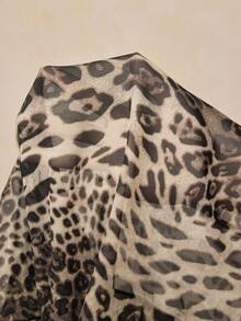 Travachic Plus Size Women Chiffon Leopard Print Long Sleeve Blouse, Leopard Print Ruffle Hem Shirt - Grey - View 8