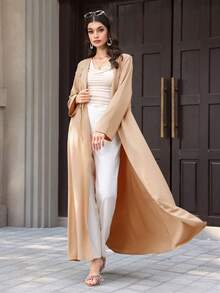 Graceveil Solid Color Loose Fit Long Sleeve Jacket With 3D Floral Decor, Elegant Everyday Wear For Women - Khaki - View 5