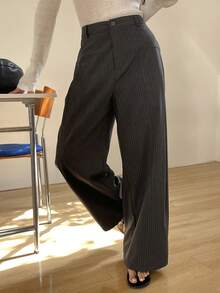 DAZY 女士竖条纹休闲裤 - 深灰色 - 查看 9