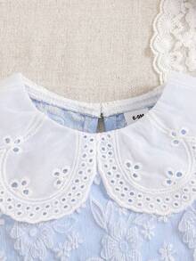 SHEIN 1pc Baby Girls Peter Pan Collar Jacquard Sleeveless Ruffled Casual Elegant Princess Dress, Suitable For Summer Outings, Travel, Birthday Party, Photography And Other Occasions - Blue - View 7