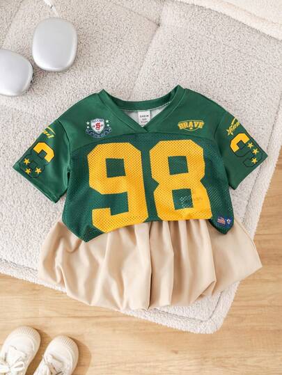 TaviRue Conjunto de top de manga corta casual deportivo, falda con volantes y pantalones cortos para niñas bebé