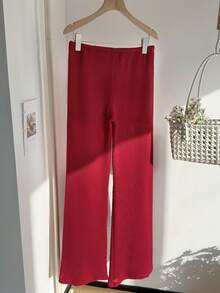 Comfortcana 酒红色女士夏季针织条纹裤 - 酒紅色 - 查看 2